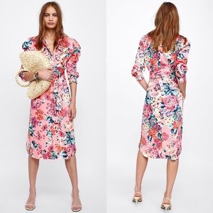 Zara floral shirt dress